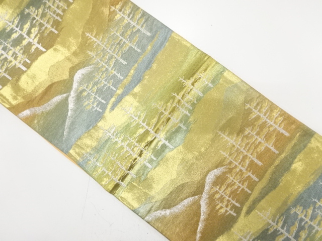 JAPANESE KIMONO / ANTIQUE FUKURO OBI / SILK / WOVEN MOUNTAIN & TREE